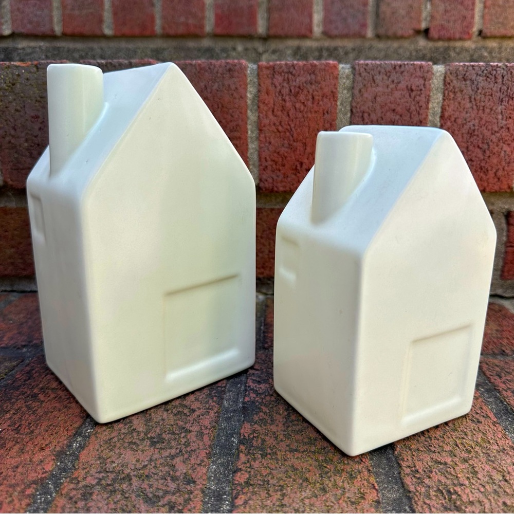 Hearth & Hand With Magnolia Stoneware Bud Vases Two White House Shaped Vases NWT